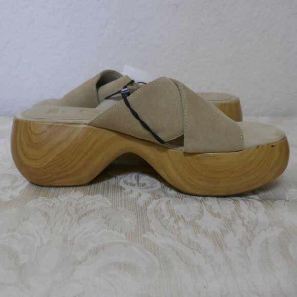 Zara Leather Suede Neutral Chunky Platform Slip On Criss Cross Sandal Slides 9 - Picture 9 of 13